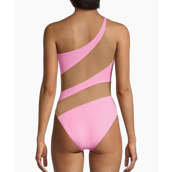 Norma Kamali Large $265 NWT Pink Mio Mesh Cut-Out One-Piece Swimsuit Bathingsuit - Picture 2 of 7